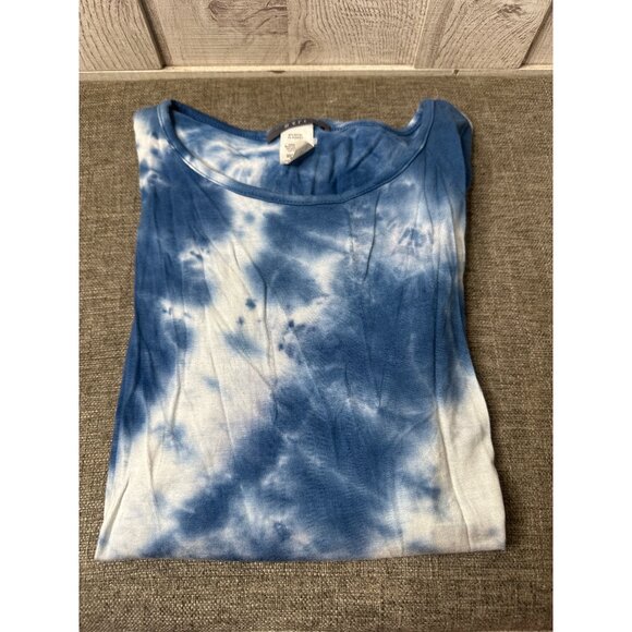 Tie-Dye Blue & White Rayon Spandex Short Sleeve Womens Shirt Top Size M - Picture 3 of 6
